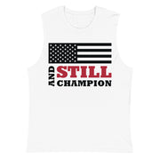 And Still Champion flag with ASC logo on back label men's muscle shirt