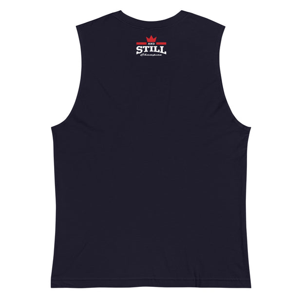 And Still Champion flag with ASC logo on back label men's muscle shirt