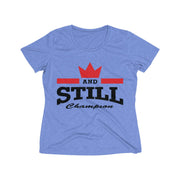 And Still Champion logo black lettering women's stay-dry wicking tee