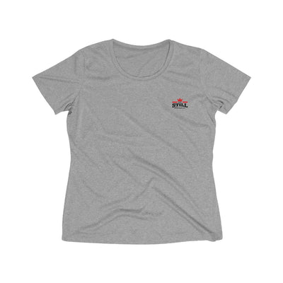 And Still Champion crest logo black lettering women's stay-dry wicking tee