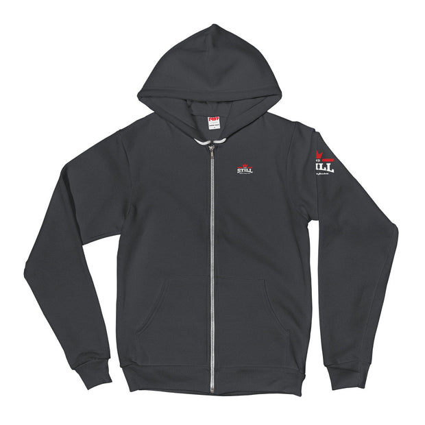 And Still Champion on crest & sleeve, Be Your Beast on back women's zip-up hoodie