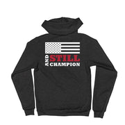 And Still Champion crest and sleeve logo, ASC flag on back men's zip-up hoodie