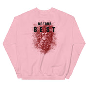 And Still Champion crown on front, Be Your Beast on back, ASC logo on sleeve, women's sweatshirt