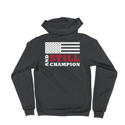 And Still Champion crest and sleeve logo, ASC flag on back men's zip-up hoodie