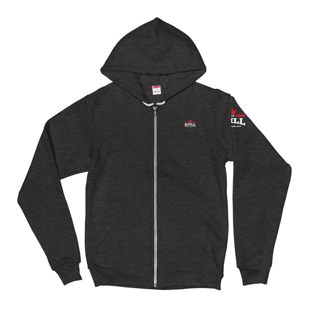 And Still Champion logo on crest & sleeve of women's zip-up hoodie