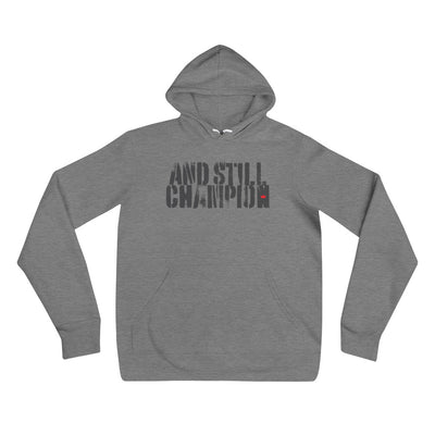And Still Champion stencil-like dark lettering women's pull-over hoodie