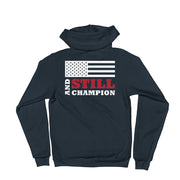 And Still Champion on crest & sleeve, ASC flag on back women's zip-up hoodie