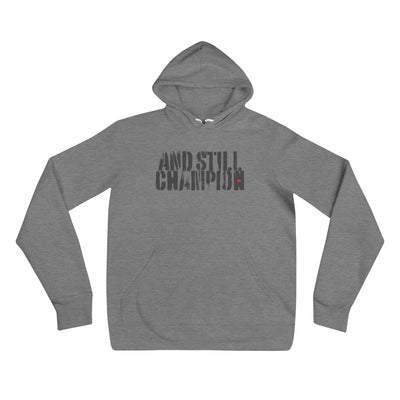 And Still Champion stencil-like dark lettering men's pull-over hoodie