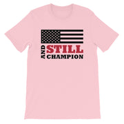 And Still Champion flag with ASC logo on back label women's T-shirt